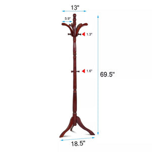 Solid Birch Wood Coat Racks Stand Floor Standing Hanger With Tripod Base