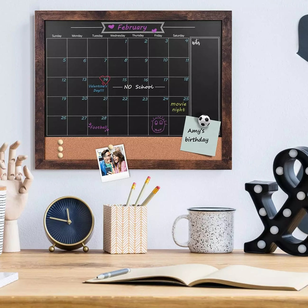 Wood Framed Calendar Magnetic Blackboard Monthly Weekly Notice Board