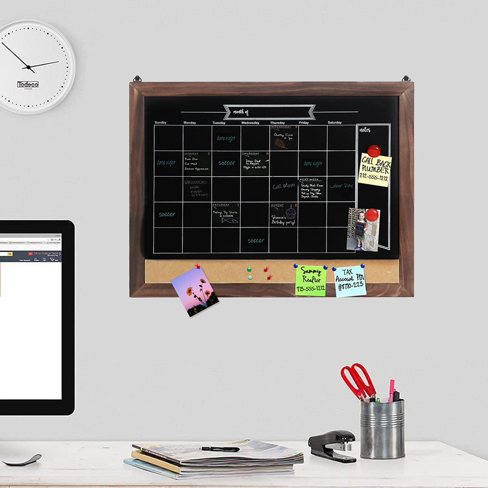 Wood Framed Calendar Magnetic Blackboard Monthly Weekly Notice Board