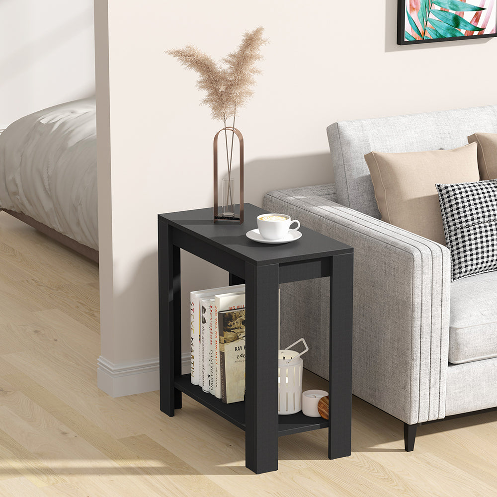 Narrow Sofa Side Table With 2 Tier Open Storage Spaces