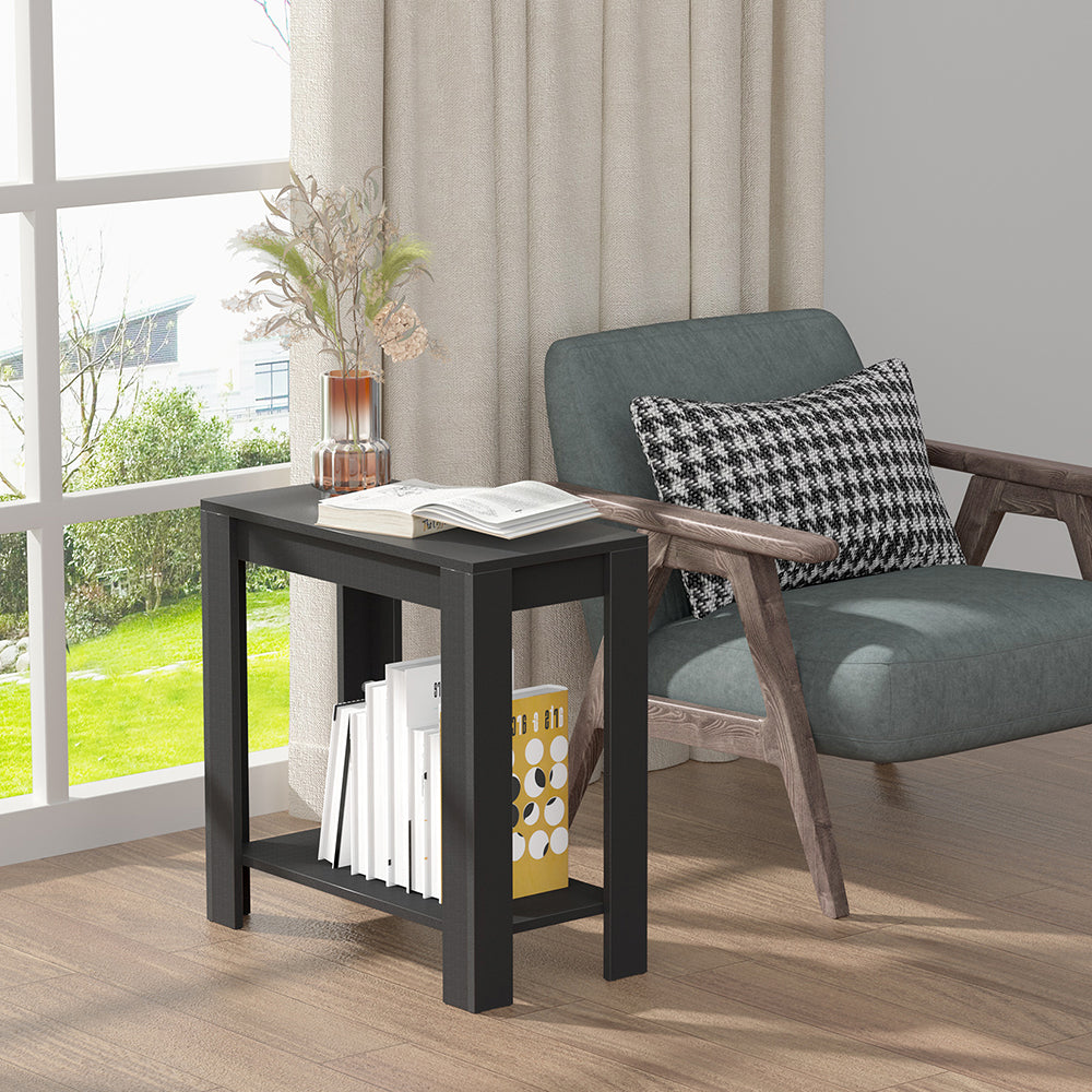 Narrow Sofa Side Table With 2 Tier Open Storage Spaces