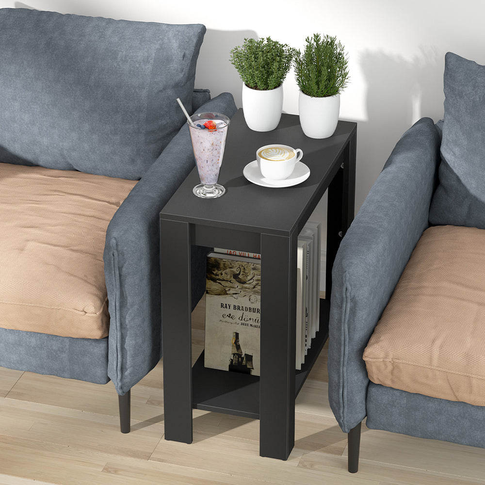 Narrow Sofa Side Table With 2 Tier Open Storage Spaces