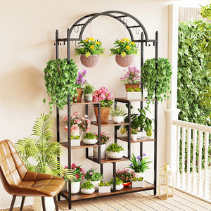 Extra Large Arched Metal Flower Shelf With Hanging Hooks