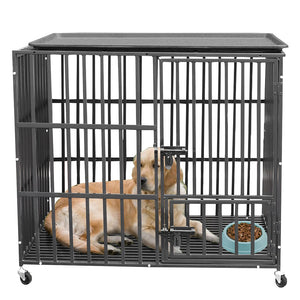 Heavy Duty Pet Dog Cage Strong Metal Crate Kennel Playpen With Wheels &Tray