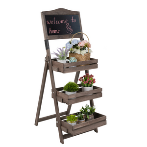 Folding Ladder 3 Tier Plant Stand Garden Flower Pot Holder Shelf With Chalkboard