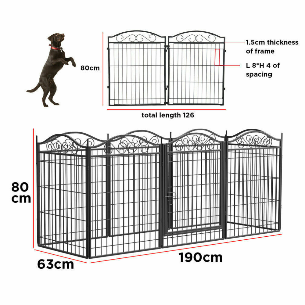 Foldable 8 Panels Pet Fence Heavy Duty Metal Dog Playpen