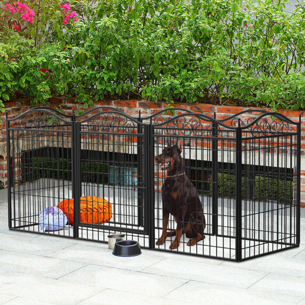 Foldable 8 Panels Pet Fence Heavy Duty Metal Dog Playpen