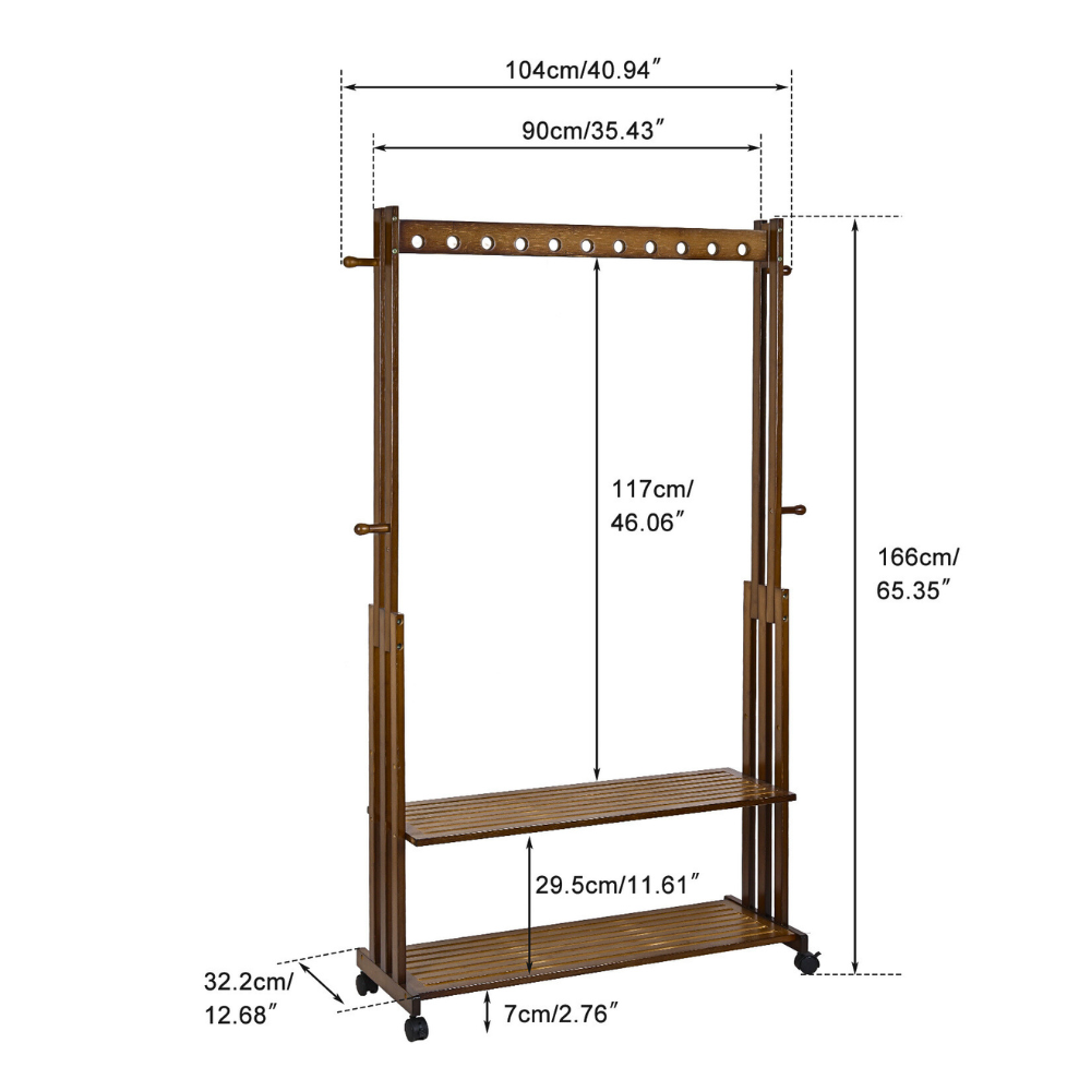 Entryway Hallway Clothes Rail Rack 2 Layer Shoe Shelves With Wheels