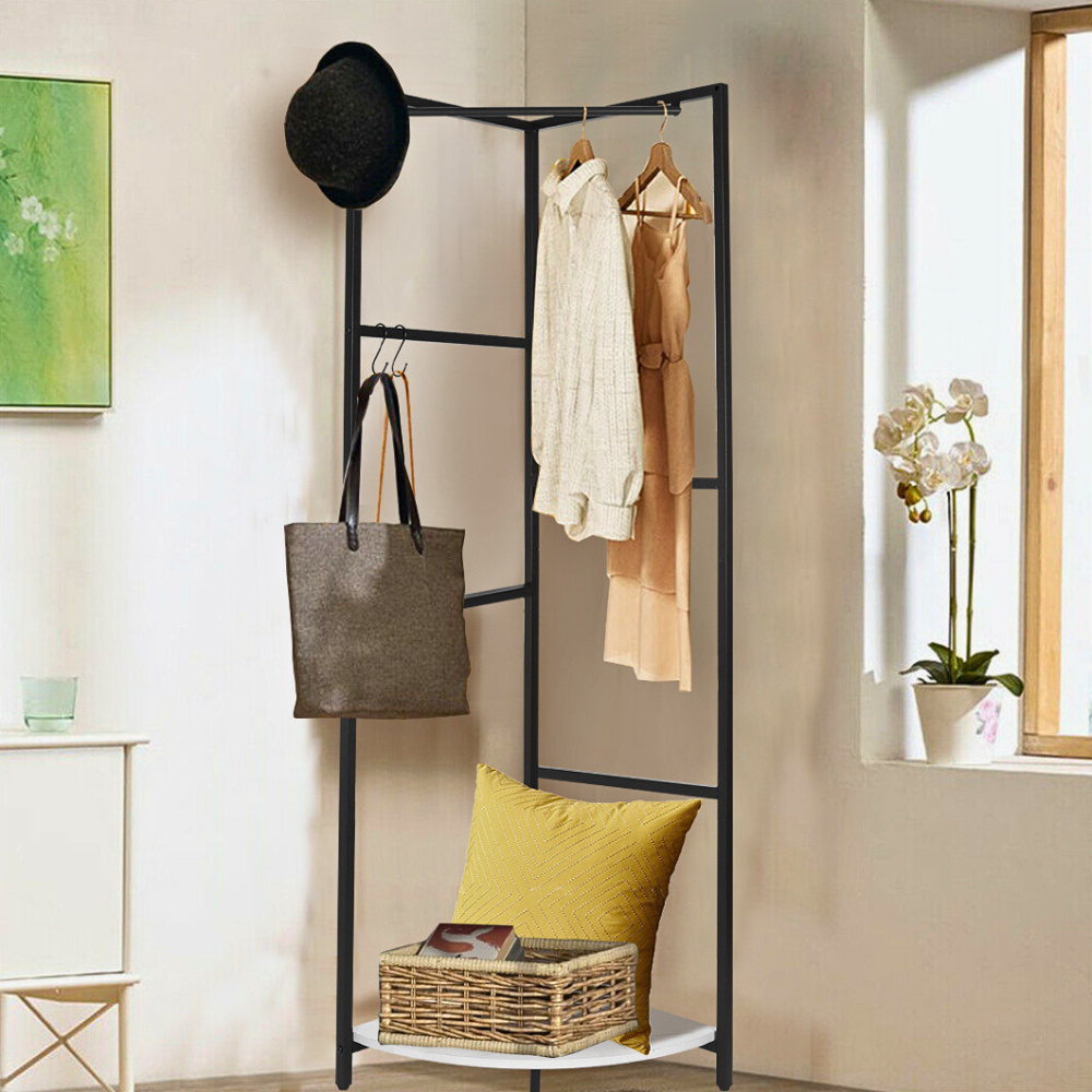 Corner Garment Rack Clothes Rail Wall Hanging Shelf