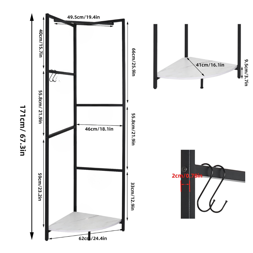 Corner Garment Rack Clothes Rail Wall Hanging Shelf