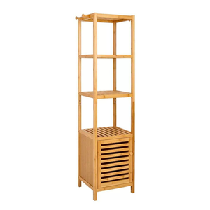 Tall Slim Bamboo Bathroom Storage Cabinet With 3 Tier Shelves