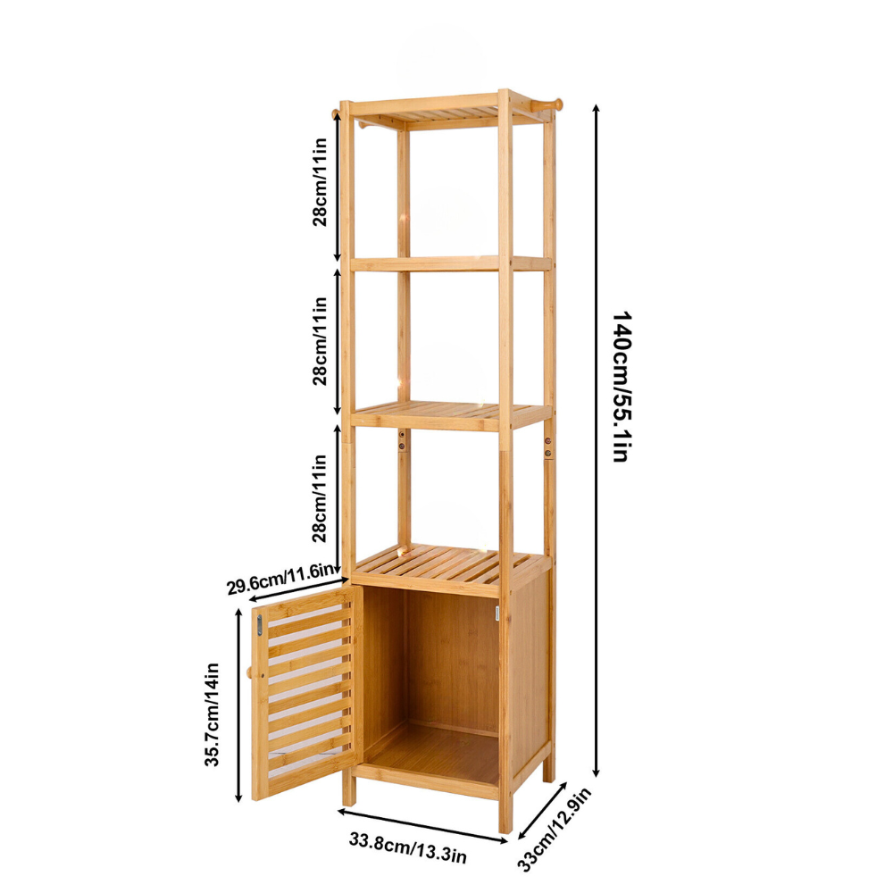 Tall Slim Bamboo Bathroom Storage Cabinet With 3 Tier Shelves