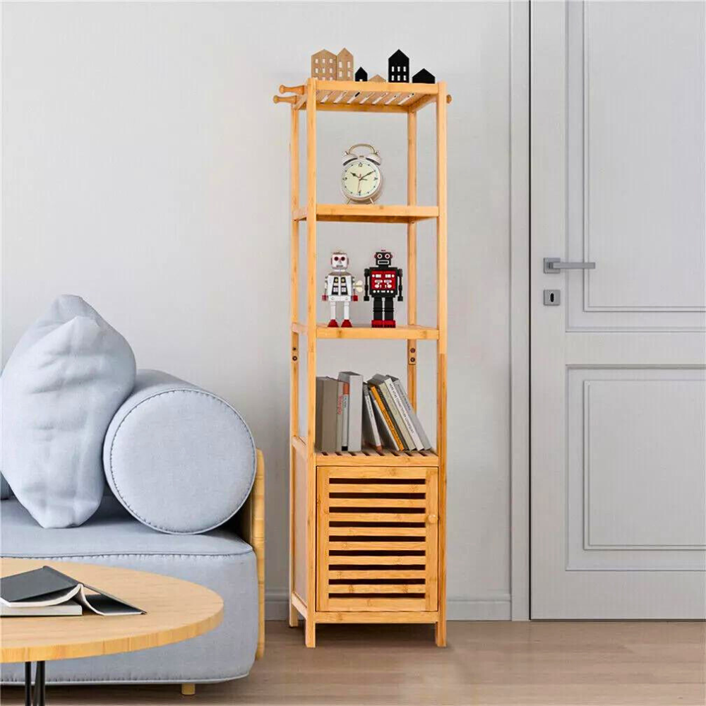 Tall Slim Bamboo Bathroom Storage Cabinet With 3 Tier Shelves