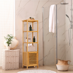 Tall Slim Bamboo Bathroom Storage Cabinet With 3 Tier Shelves