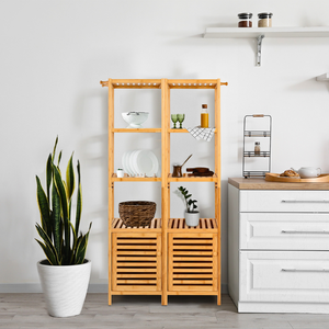 Tall Slim Bamboo Bathroom Storage Cabinet With 3 Tier Shelves