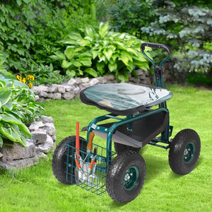 Garden Cart Rolling Workseat With Wheels Gardening Stool For Planting