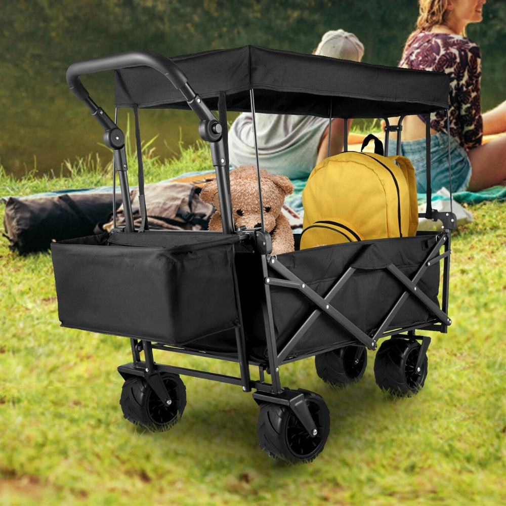 Folding Wagon Cart With Adjustable Handle Bar And Removable Canopy