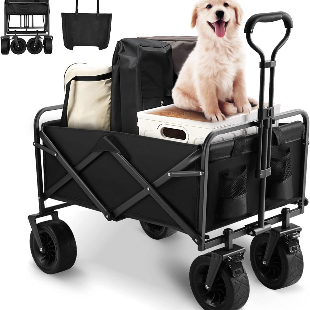 Folding Wagon Cart With Adjustable Handle Bar And Removable Canopy