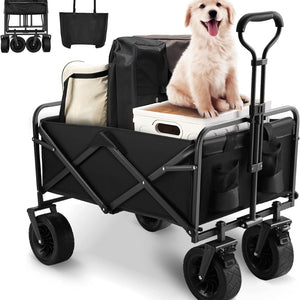 Folding Wagon Cart With Adjustable Handle Bar And Removable Canopy