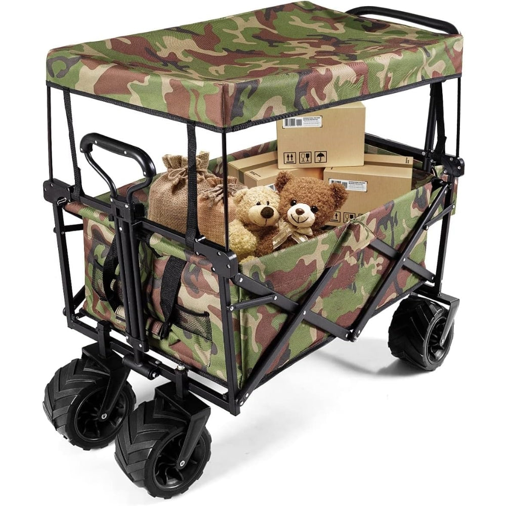 Folding Wagon Cart With Adjustable Handle Bar And Removable Canopy