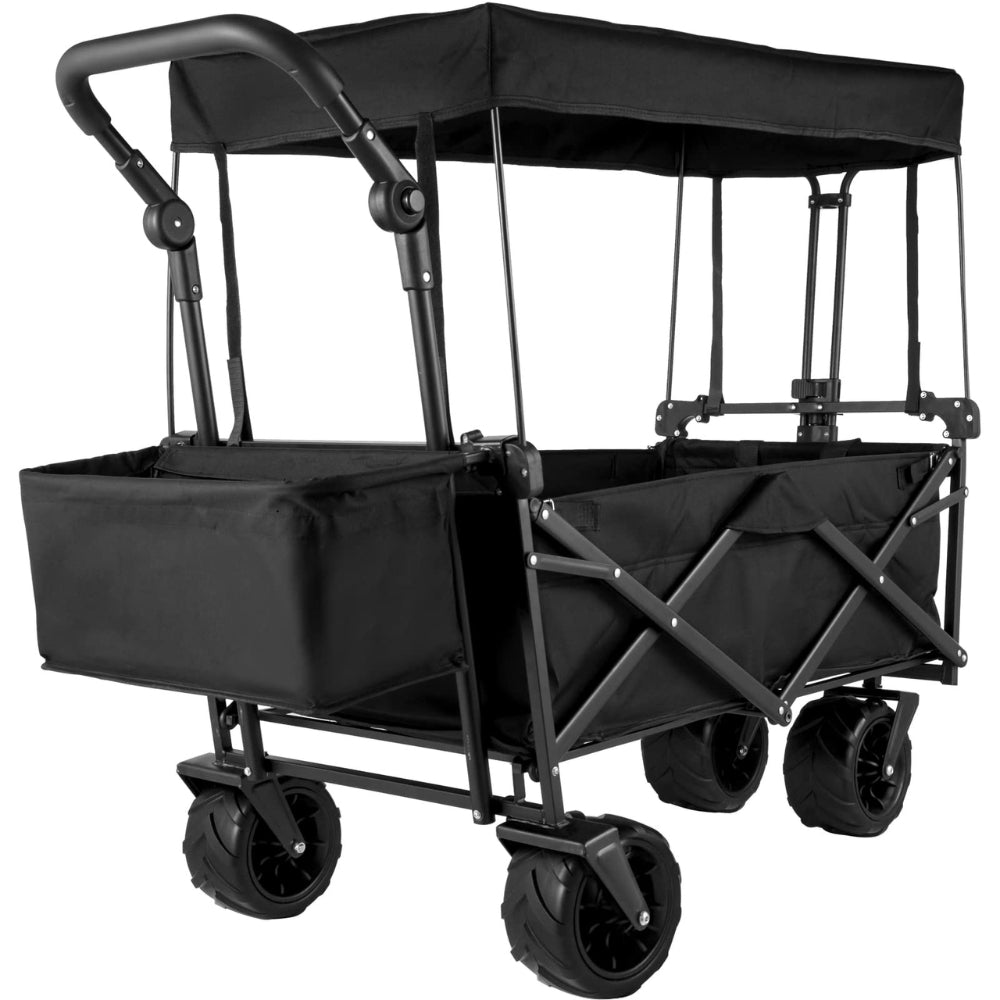 Folding Wagon Cart With Adjustable Handle Bar And Removable Canopy