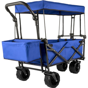 Folding Wagon Cart With Adjustable Handle Bar And Removable Canopy