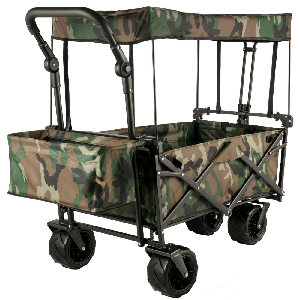 Folding Wagon Cart With Adjustable Handle Bar And Removable Canopy