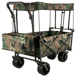 Folding Wagon Cart With Adjustable Handle Bar And Removable Canopy