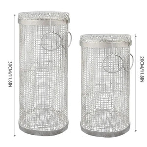 Wire Mesh Cylinder Grill Basket Portable Round Outdoor Camping Barbecue Rack