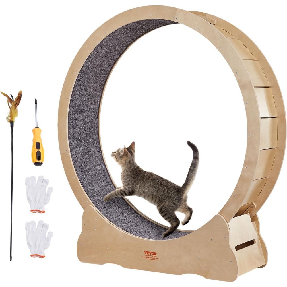 Cat Exercise Wheel Natural Wood Silent Running Toy Treadmill Roller