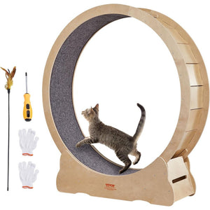 Cat Exercise Wheel Natural Wood Silent Running Toy Treadmill Roller