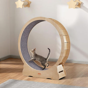 Cat Exercise Wheel Natural Wood Silent Running Toy Treadmill Roller