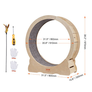Cat Exercise Wheel Natural Wood Silent Running Toy Treadmill Roller