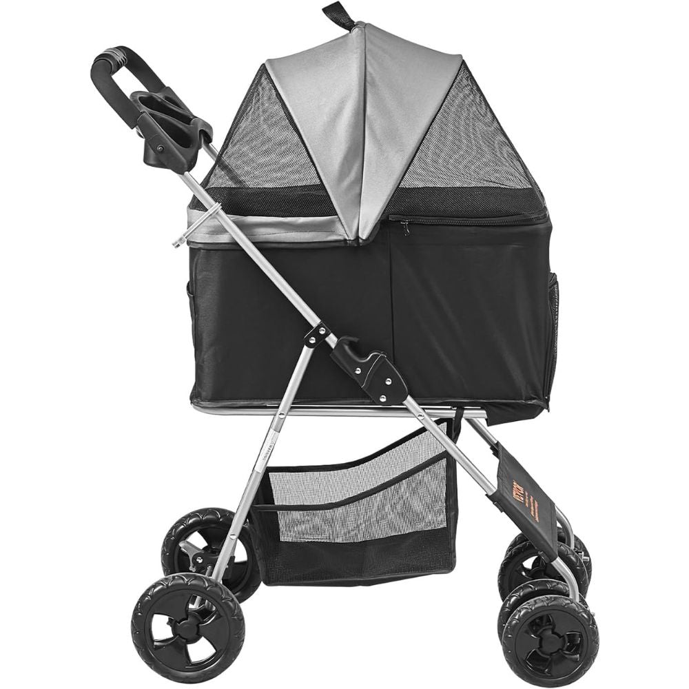 Pet Stroller With Brakes Storage Basket And Cup Holder