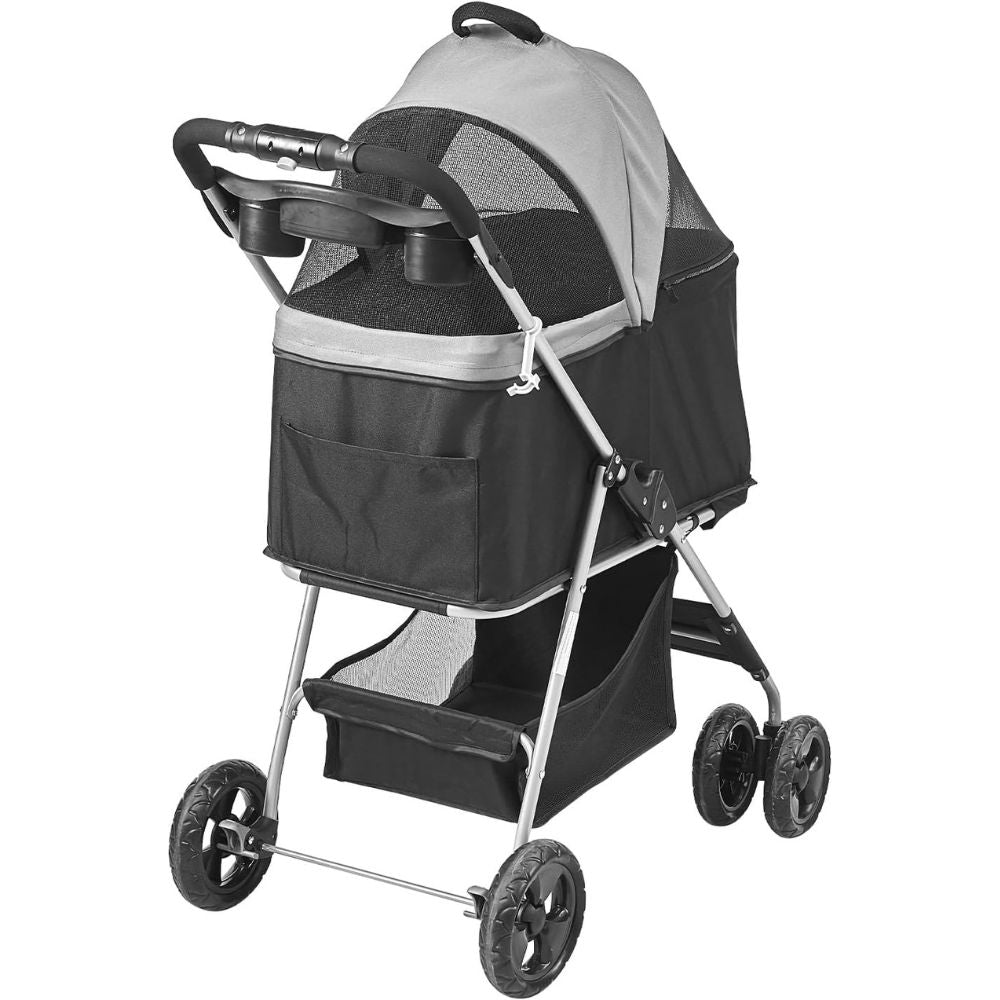 Pet Stroller With Brakes Storage Basket And Cup Holder