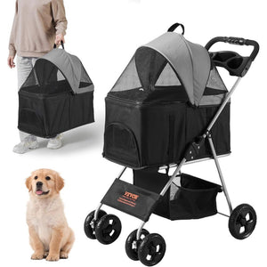 Pet Stroller With Brakes Storage Basket And Cup Holder