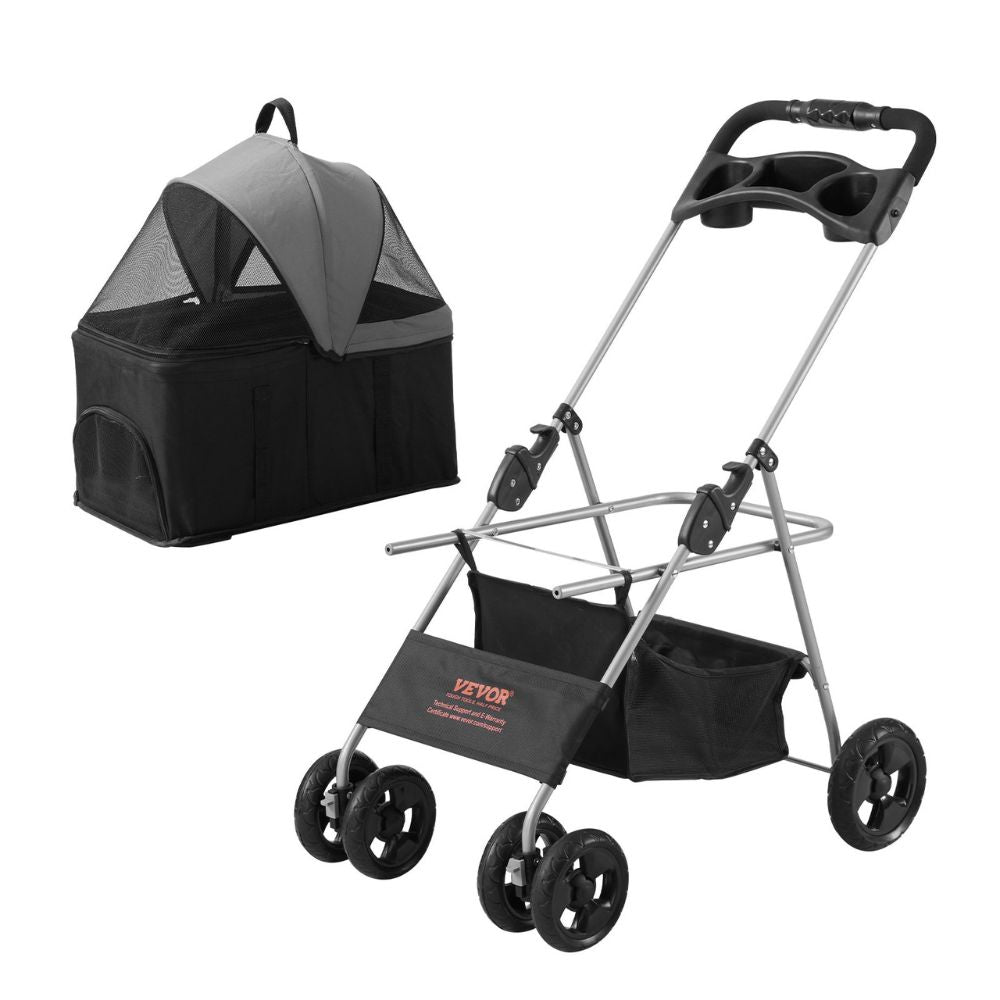 Pet Stroller With Brakes Storage Basket And Cup Holder