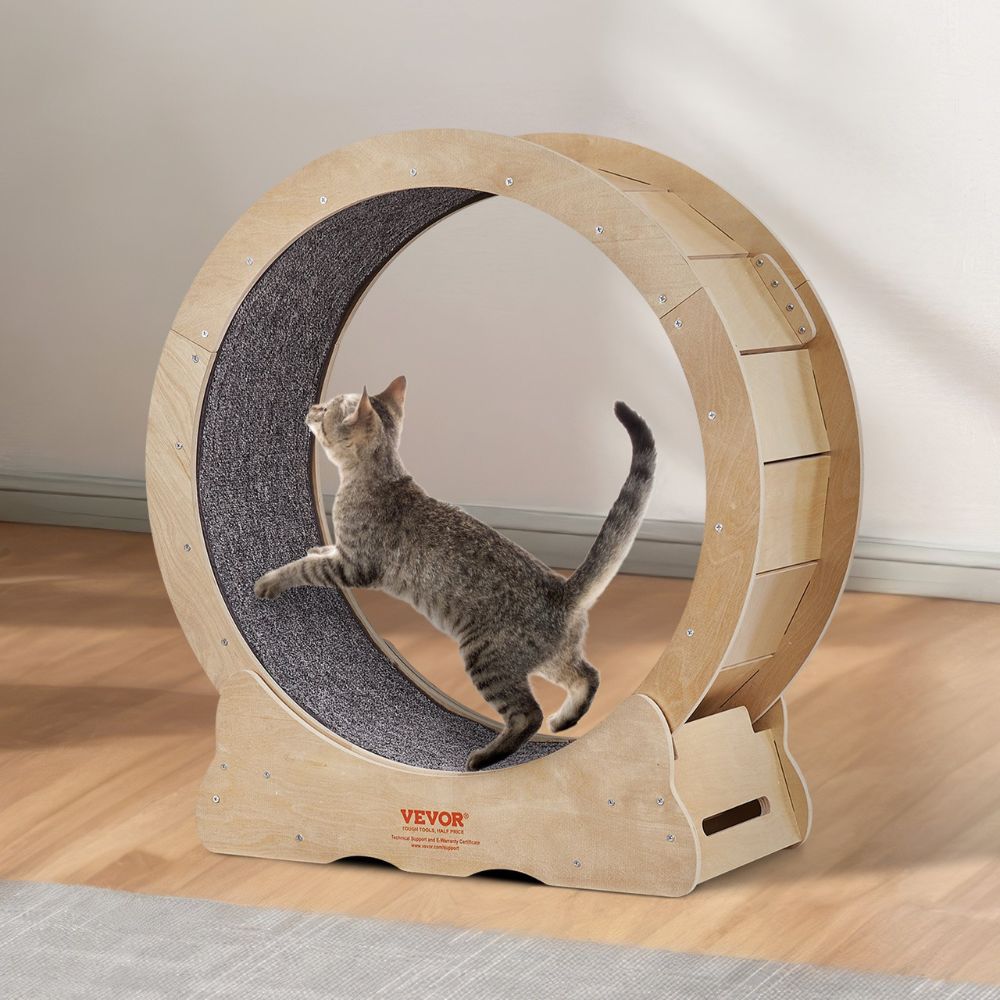 Cat Exercise Wheel Natural Wood Silent Running Toy Treadmill Roller