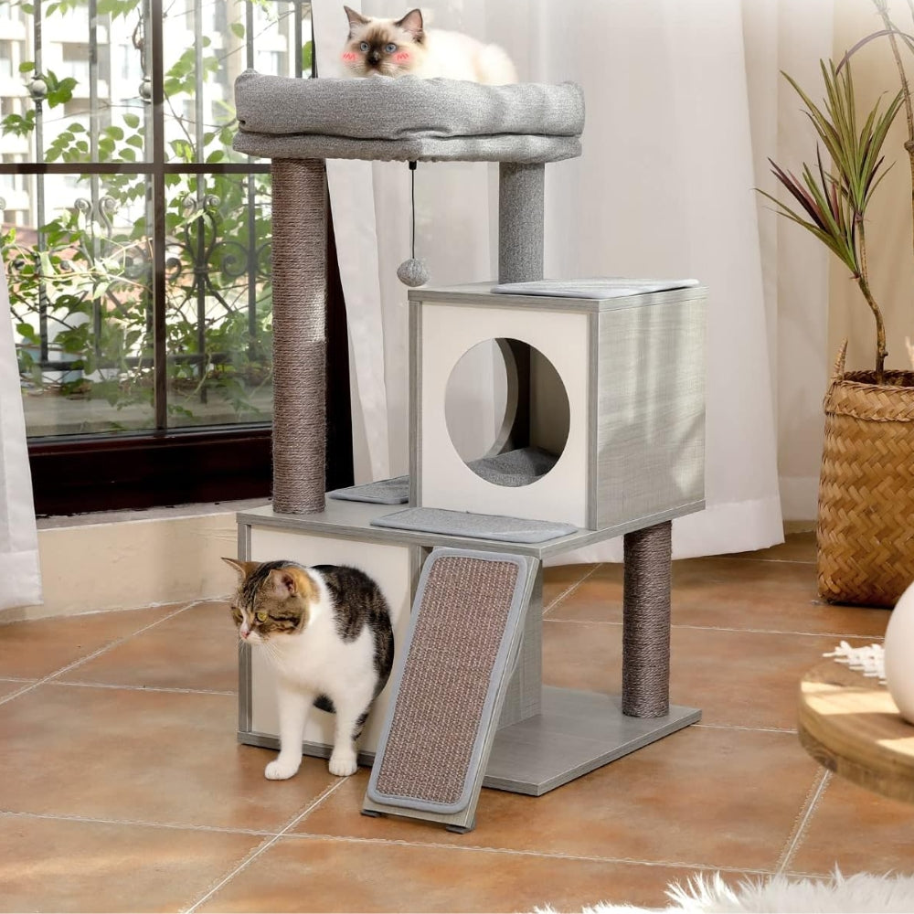 Cat Tree House Tower Condo Wood Scratching Sisal Covered