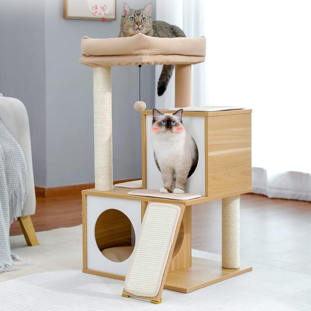 Cat Tree House Tower Condo Wood Scratching Sisal Covered