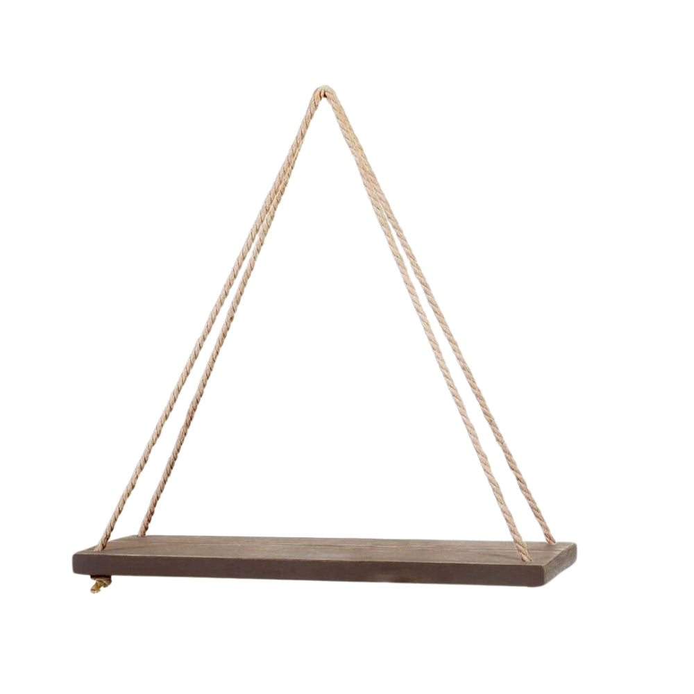 Wooden Swing Hanging Hemp Rope Wall Shelve Mounted Floating Plant Flower Pot