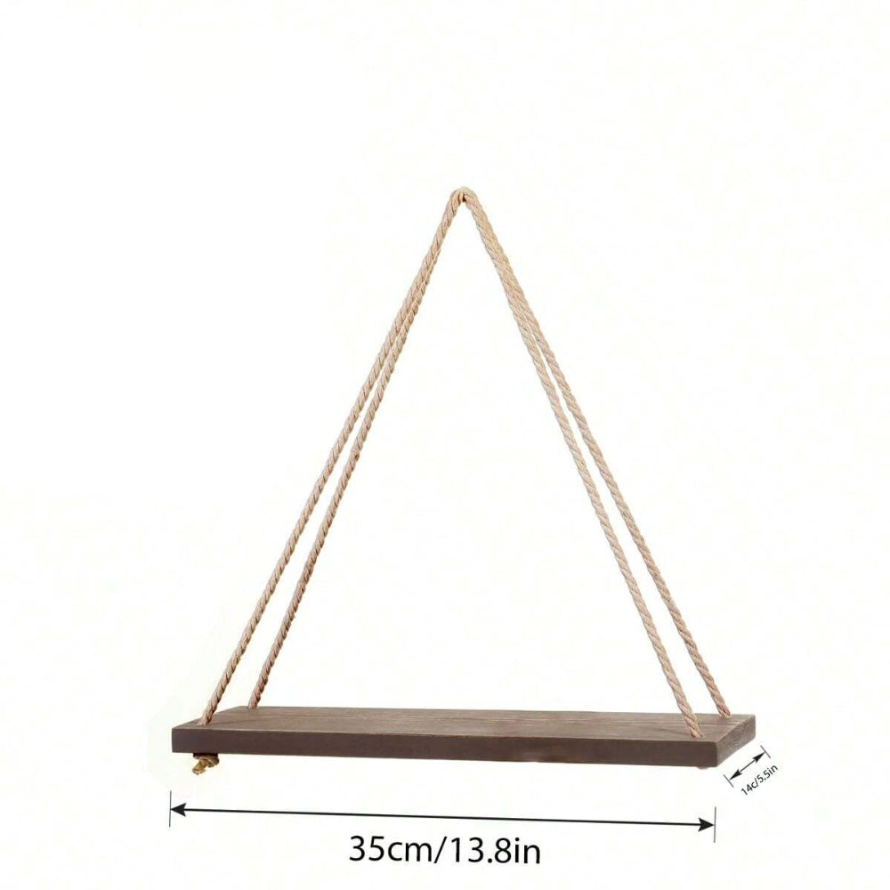 Wooden Swing Hanging Hemp Rope Wall Shelve Mounted Floating Plant Flower Pot