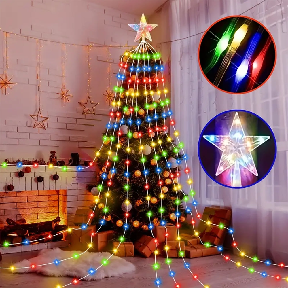 Pentagram Waterproof String Light Solar Christmas Decorations 3M 2M Led Waterfall Tree Fairy Lamp