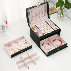 Veile Studios Multi Functional Three Layer Leather Drawer Style Jewelry Box Earrings Lock