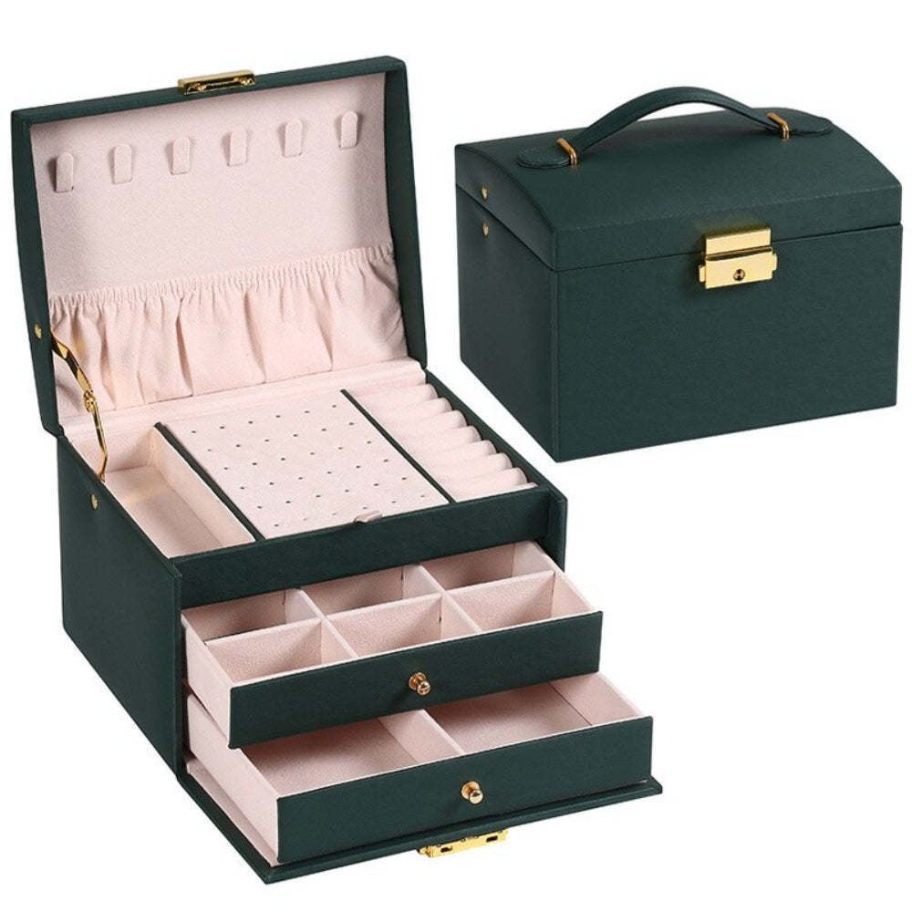 Veile Studios Multi Functional Three Layer Leather Drawer Style Jewelry Box Earrings Lock