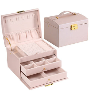 Veile Studios Multi Functional Three Layer Leather Drawer Style Jewelry Box Earrings Lock