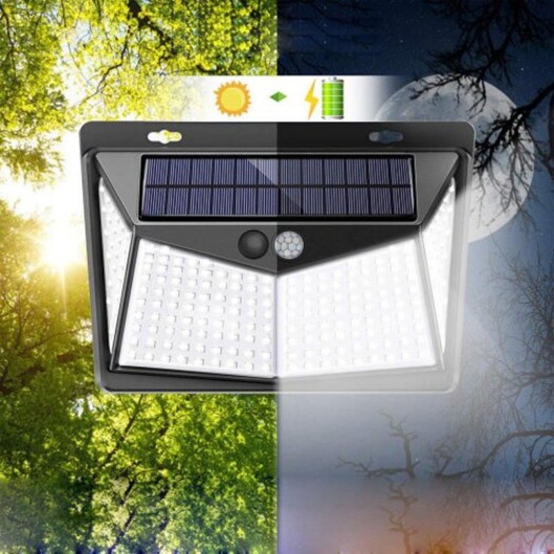 208 Led Outdoor Human Motion Sensing Lamp 1400Lm Solar Powered Wall Light 3 Modes Black