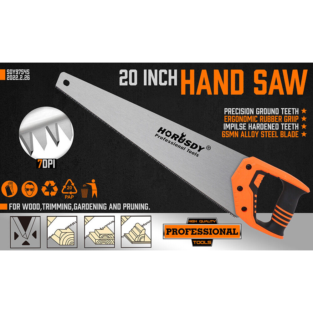 20" Hand Saw Sharp Cut Wood Plastic Cutting Heavy Duty Crosscut 600Mm Long