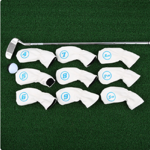 9Pcs Golf Iron Head Covers Set Waterproof Soft Pu Leather Putter White