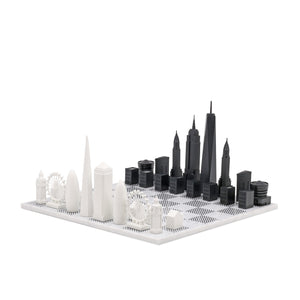 Skyline Chess London vs New York Edition Acrylic Pieces Marble Board Grey White